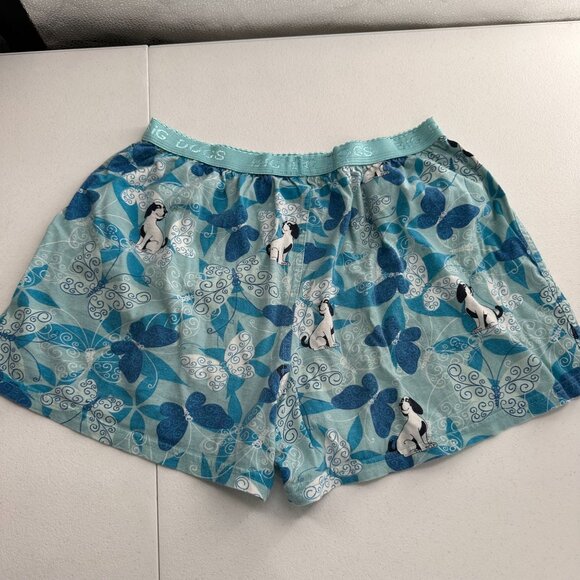 Big Dogs Turquoise Boxer Shorts Dog & Butterfly Print 100% Cotton Small Flannel - Picture 7 of 7
